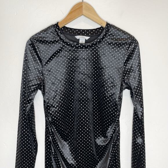 H&M Mama Maternity Dress Black Velvet Silver Dot Small New Years Cocktail Midi - Picture 2 of 5